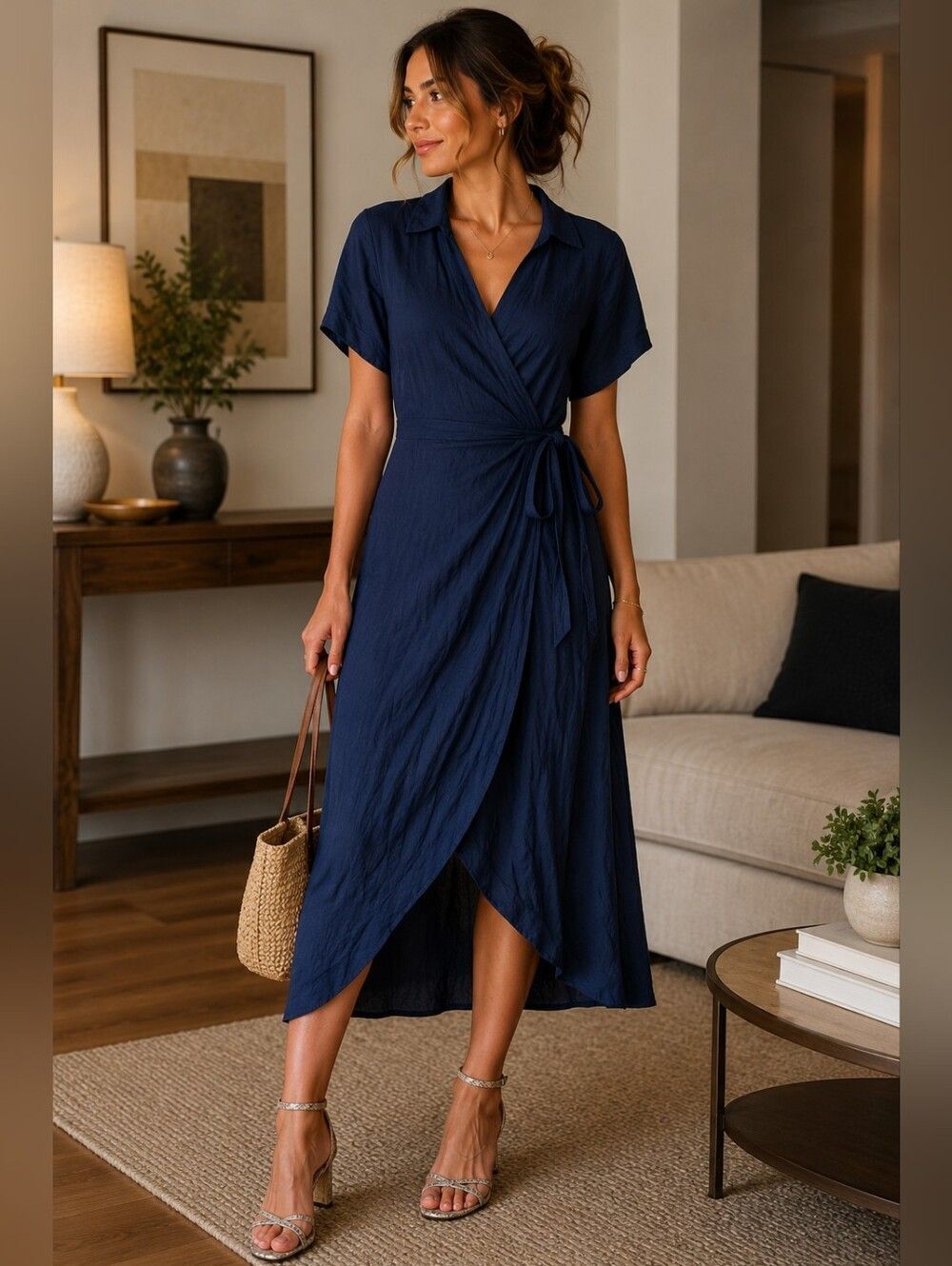 NWT ASOS Women's Navy Wrap Dress with Tie Waist
